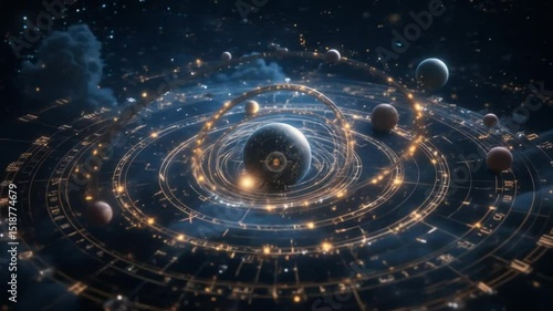 Enigmatic celestial mapping video showcases planetary orbits and cosmic design