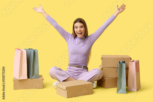 Happy young woman with shop...