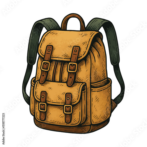 Canvas Backpack Vector – Vintage Travel Bag with Leather Straps