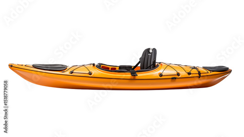 Isolated view of a yellow kayak with black seat on transparent background