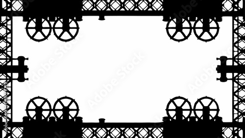 Silhouette of a complex mechanical structure featuring wheels, lattice, and other industrial elements present |eps vectors set