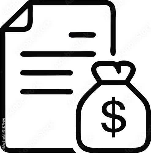 Budget Icon in Minimalist Silhouette Style with Dollar Symbol for Finance, Accounting, Expense Tracking, and Business Planning on White Background