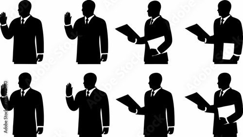 Silhouette illustrations of business people in suits taking an oath or holding documents in their hands |eps vectors set