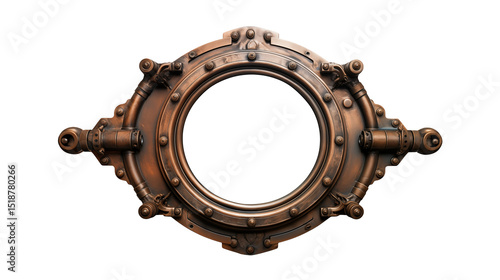 A steampunk porthole with copper and brass details isolated