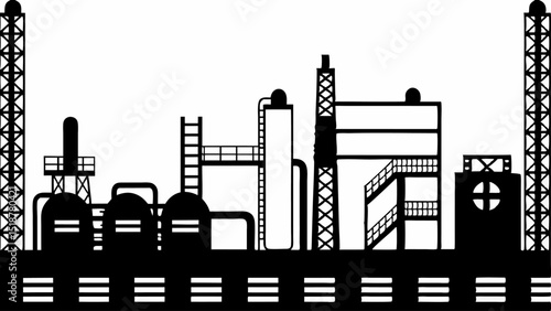 Silhouette of industrial factory with towers and tanks against a white background in a simple style |eps vectors set