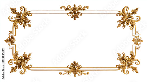 Luxurious Ornate Gold Frame Design: Elegant Vintage Border with Baroque Swirls and Floral Ornamentation - Perfect for Website Template, Wedding Invitation or Antique Presentation