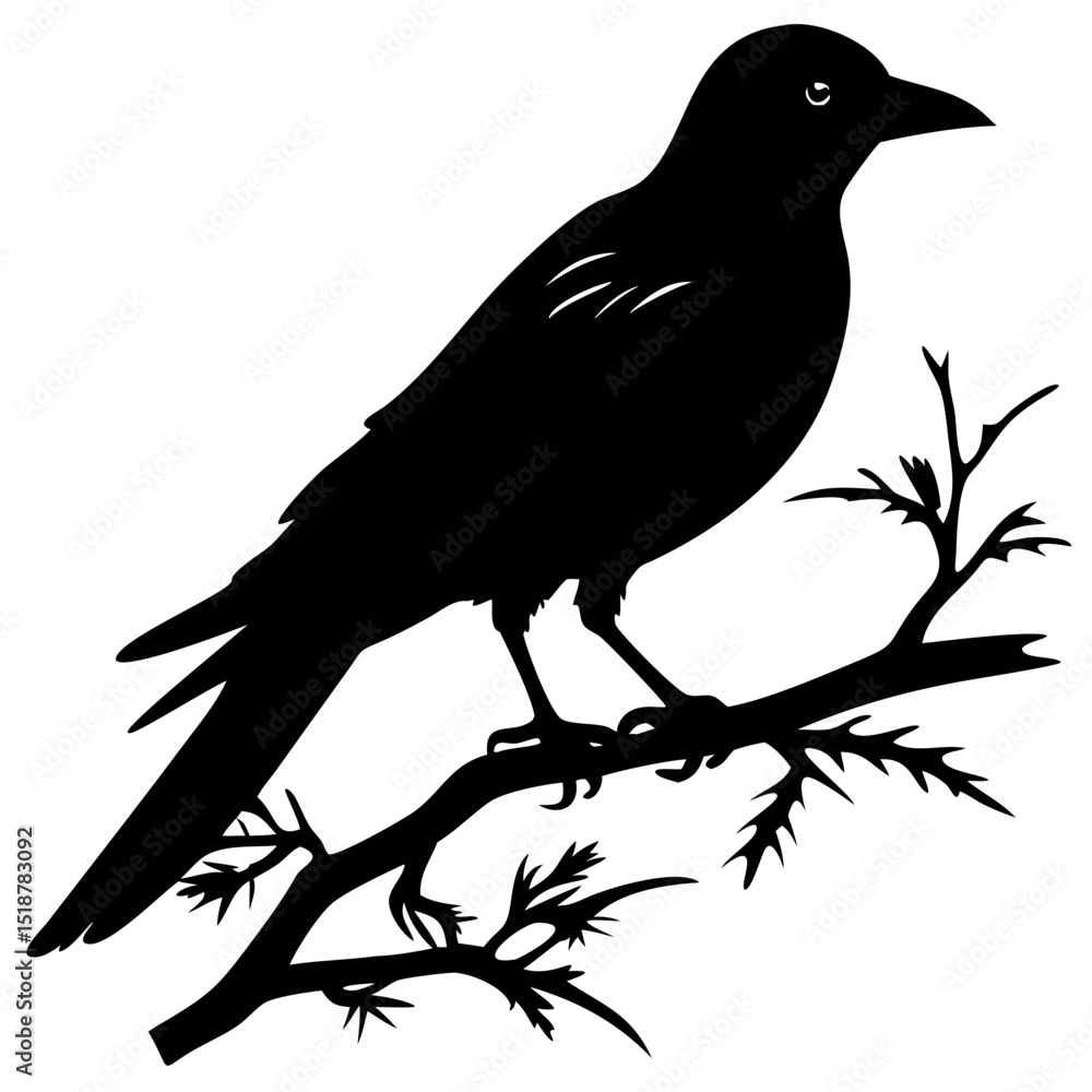 Obraz premium Bird Silhouette Perched Quietly on a Tree Branch Against a Light Background