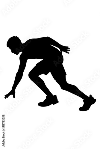 An Athlete Crouched in a Dynamic Starting Position on a Track, Preparing for a Sprint at Dawn