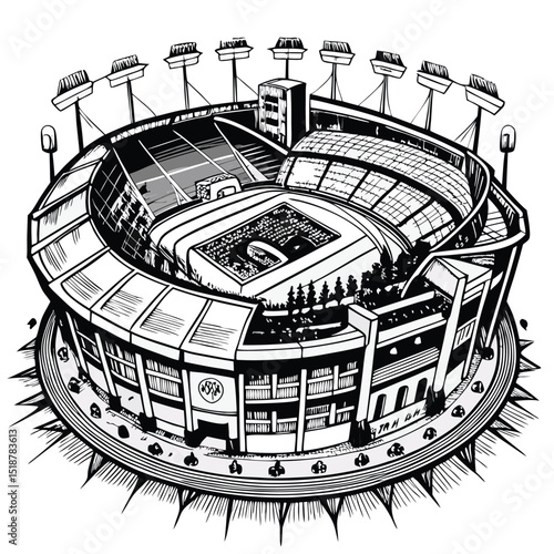 Illustration of a detailed stadium from a high angle