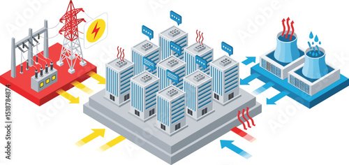 Essential resources powering an AI driven chat bot data center including electricity supply cooling system and high density server infrastructure digrame