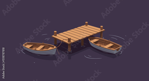 Boats tied to pier on dark water