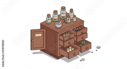 Cabinet of herbal remedies and natural medicine