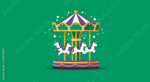 Carousel with unicorn ride and fun theme park