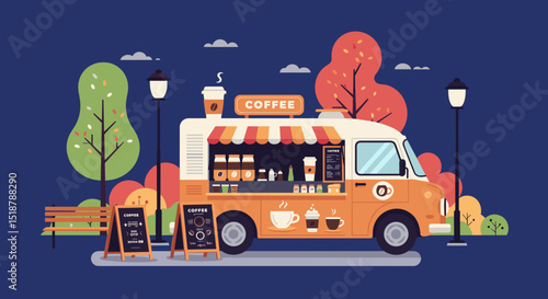 Coffee truck in the park vendor scene