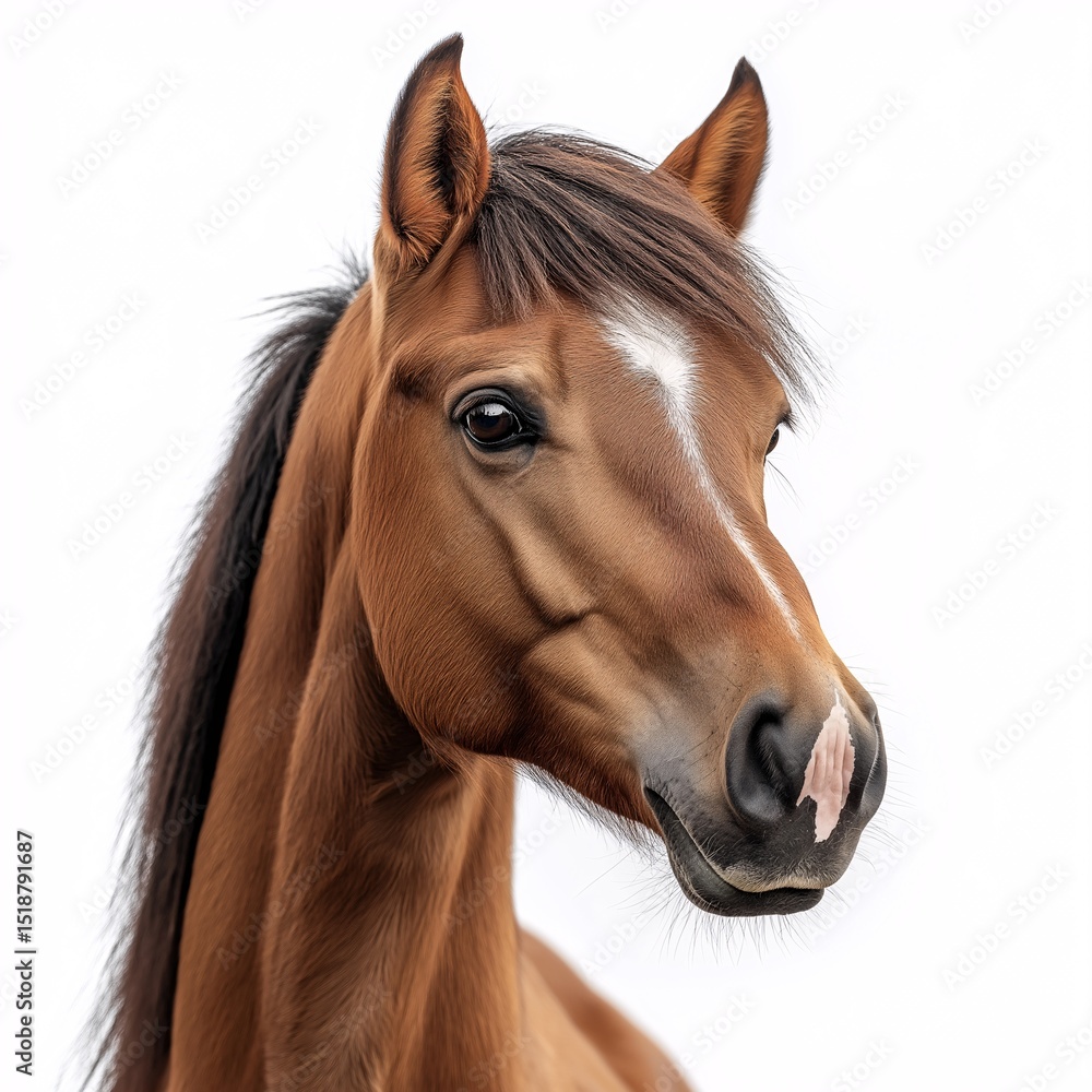 Obraz premium Majestic Brown Horse Portrait. Close-Up of a Graceful Equine in Natural Pasture