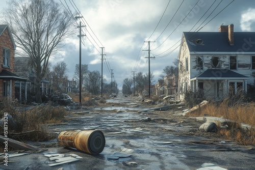 Urban Decay in Abandoned Ruins. Desolate Landscape of Derelict Buildings and Nature Reclaiming Forgotten Places