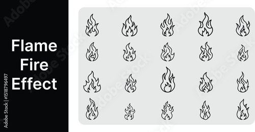 Flame fire Effects vector icons set