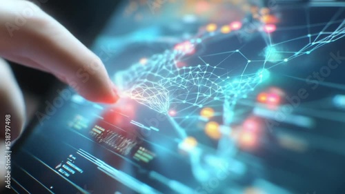 Digital Interaction with Advanced Technology and Global Network Visualization in Futuristic Setting
