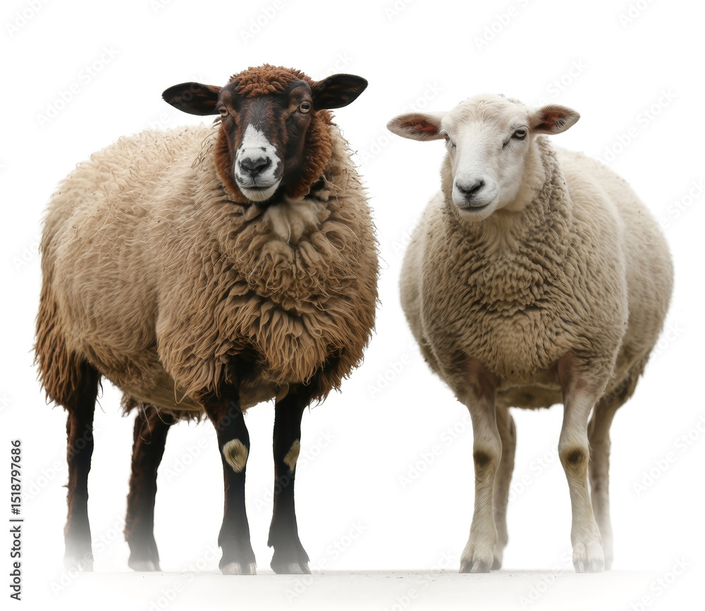 Detailed Sheep Pair on White Background Detailed Sheep Pair on White Background
