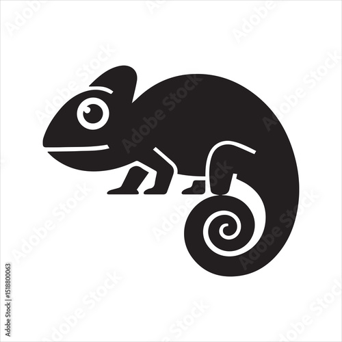 Chameleon Silhouette Icon – Cartoon Reptile Vector Illustration