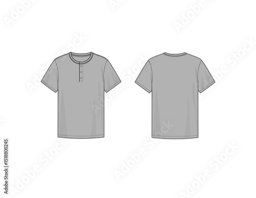 Men'w Henley Short Sleeve Technical Flat Sketch Vector