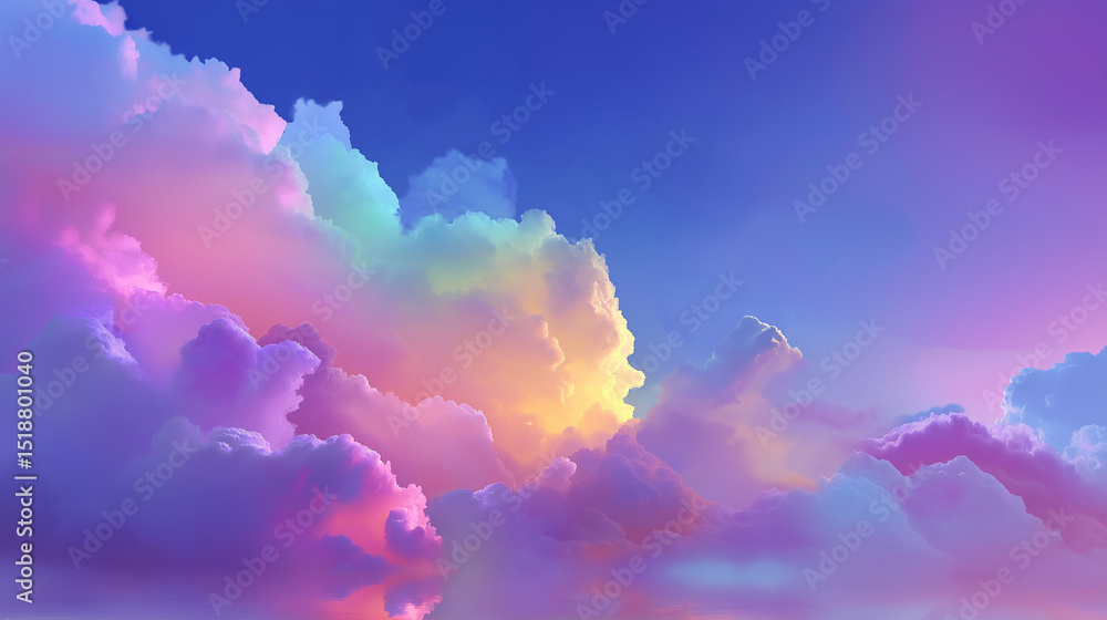 虹色に輝く雲が浮かぶ幻想的な空のデジタルイラスト 虹色に輝く雲が浮かぶ幻想的な空のデジタルイラスト