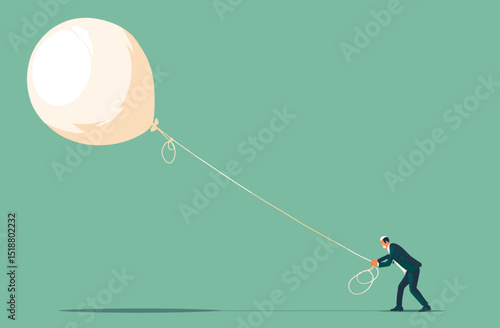 Man Struggling to Control a Large Balloon A Metaphor for Economic Challenges
