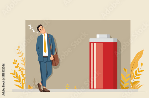 Exhausted Businessman Depleted Energy, Need for Recharge