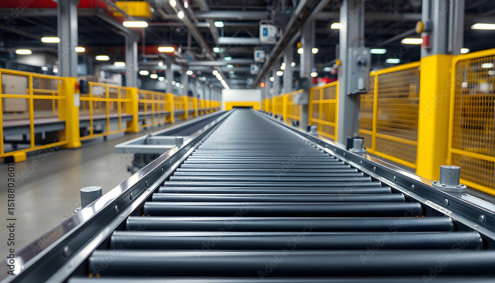 Fototapeta premium Desolate automated assembly line, a segment of advanced manufacturing machinery in an industrial facility. Robotic production sequence., professional photography. isolated with white highlights