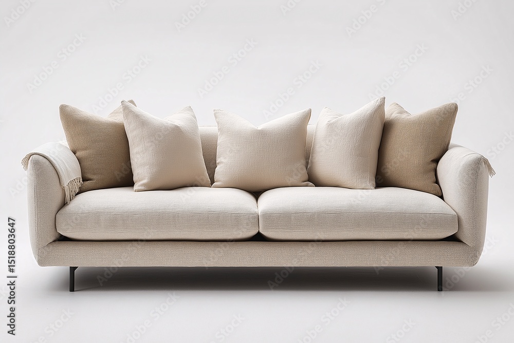 Fototapeta premium Modern Beige Sofa - Stylish Interior Design Element for Cozy Home Decor