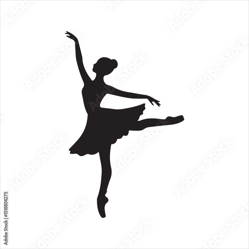 Elegant Ballerina Dancer Silhouette Icon – Classical Ballet Pose Vector