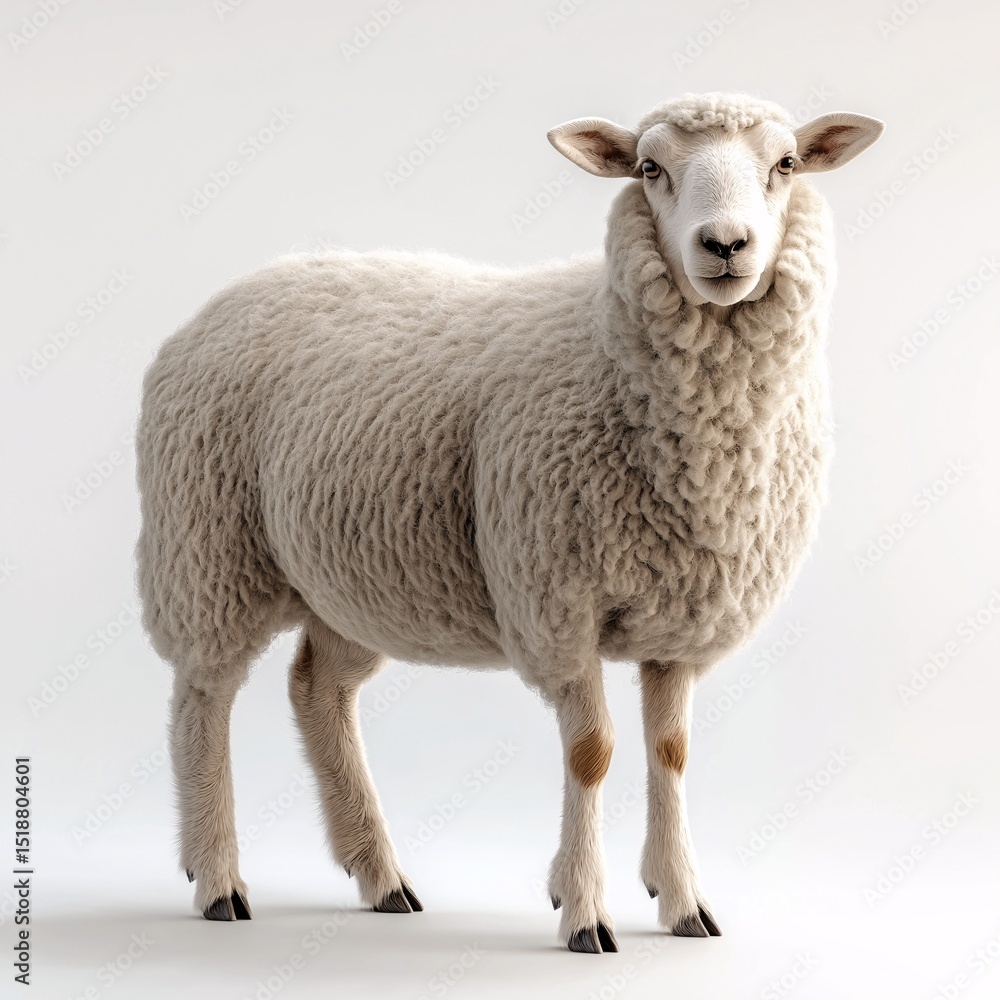 Fluffy White Sheep in Pastoral Meadow. Sustainable Livestock in Eco-Friendly Farm Landscape Fluffy White Sheep in Pastoral Meadow. Sustainable Livestock in Eco-Friendly Farm Landscape