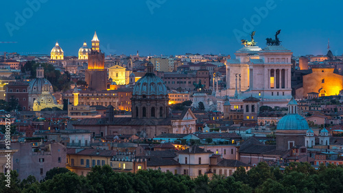 Photography Panoramic view of historic center day to night timelapse of Rome, Italy