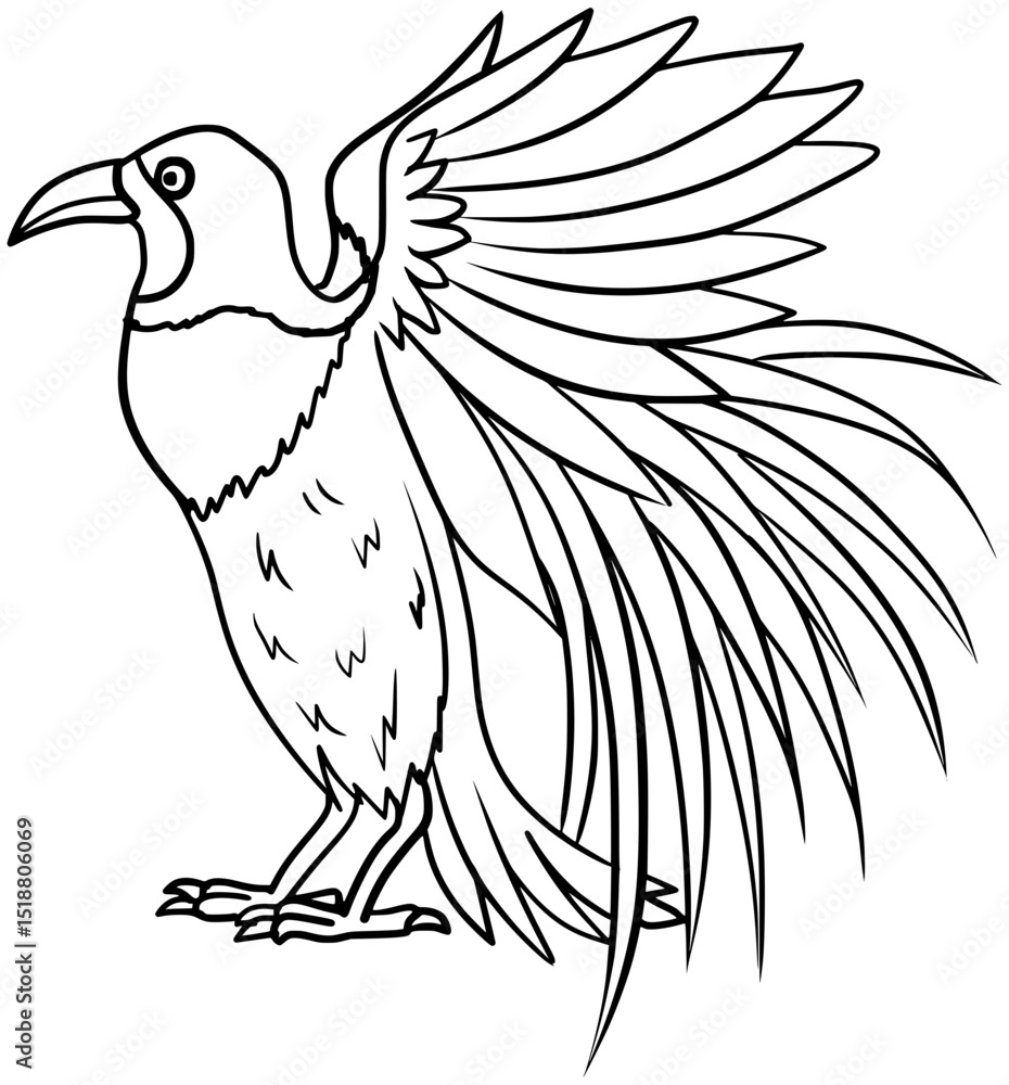 Naklejka premium Raggiana Bird Of Paradise Vector Outline Line Art Drawing