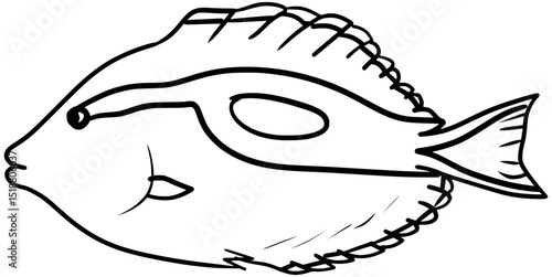 Regal Blue Tang Vector Fish Outline Line Art Drawing