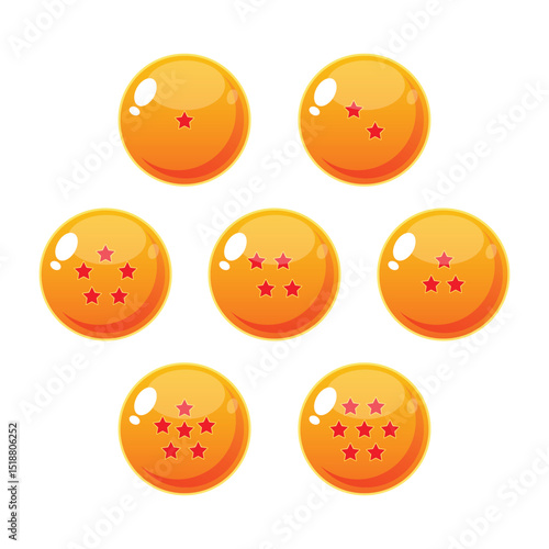 Seven Crystal Star Balls Vector Illustration