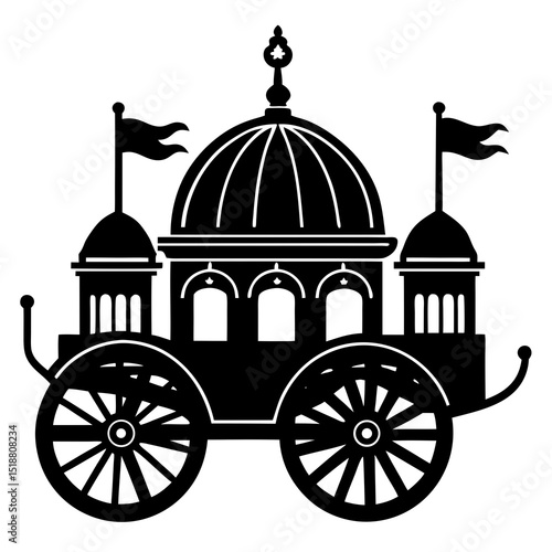 Black and White Chariot Illustration with Domes