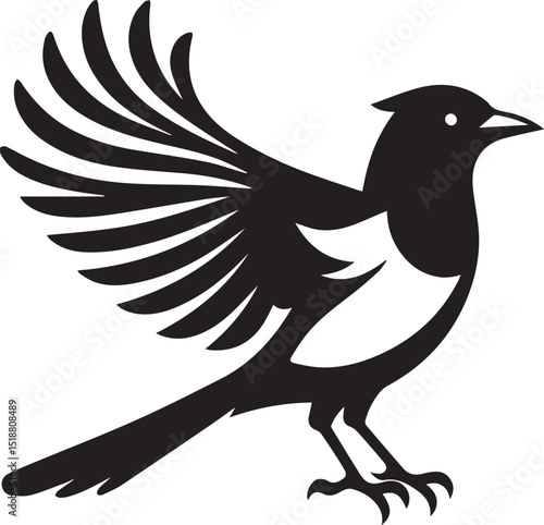 magpie bird silhouette vector, magpie bird vector illustration, magpie bird logo vector black and white