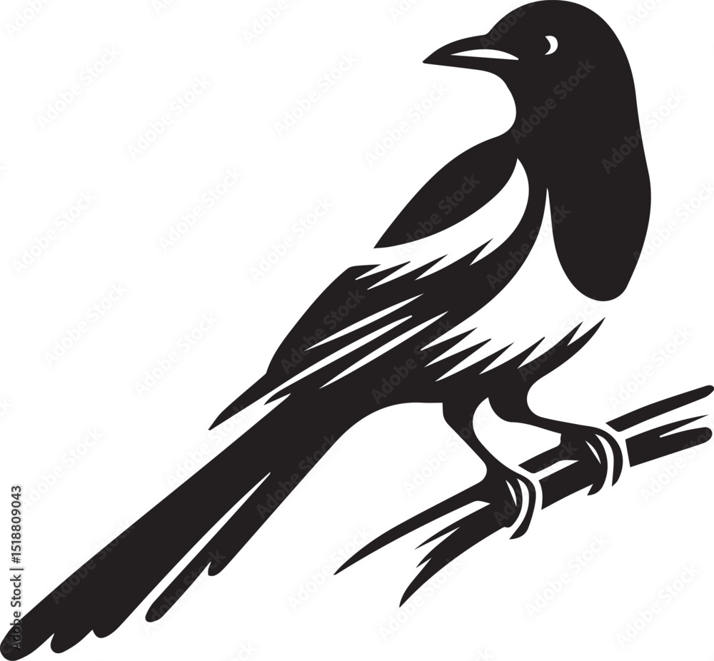 Fototapeta premium magpie bird silhouette vector, magpie bird vector illustration, magpie bird logo vector black and white