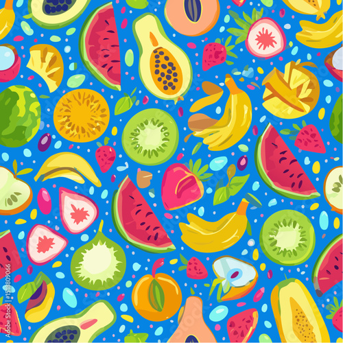 Vibrant Tropical Fruit Seamless Pattern  Summery Design for Textiles and Prints