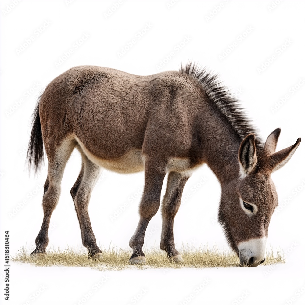 Brown Donkey Grazing in Rural Landscape - A Tranquil Moment of Eco-Friendly Animal Husbandry Brown Donkey Grazing in Rural Landscape - A Tranquil Moment of Eco-Friendly Animal Husbandry