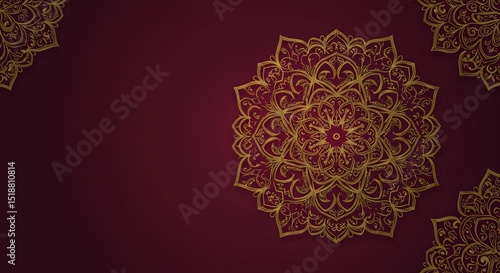 Burgundy background with golden mandala texture
