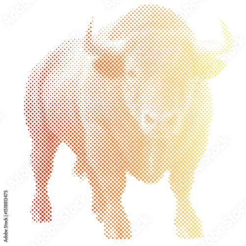 Halftone pattern of A bull for vintage collage background or Stock market trading trend rising price