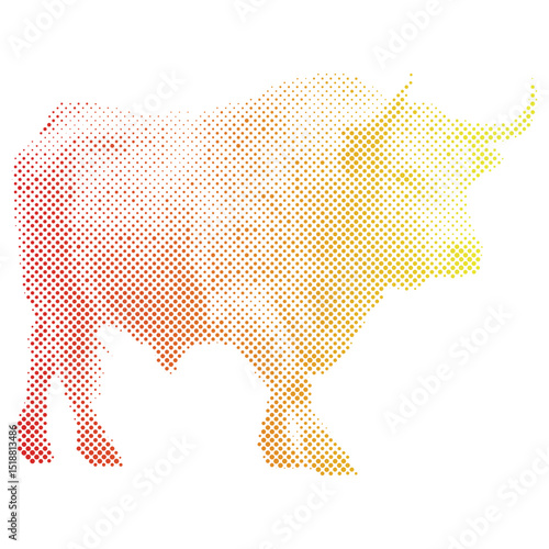 Halftone pattern of A bull for vintage collage background or Stock market trading trend rising price
