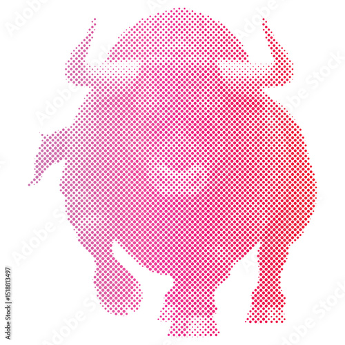 Halftone pattern of A bull for vintage collage background or Stock market trading trend rising price