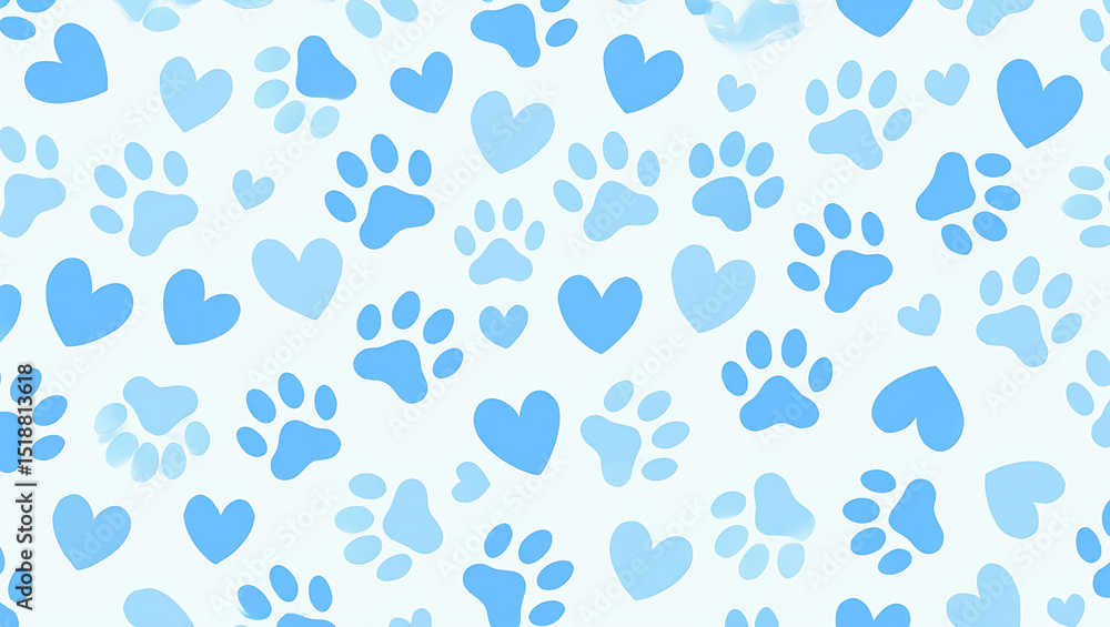 Light blue paw prints and hearts pattern Light blue paw prints and hearts pattern