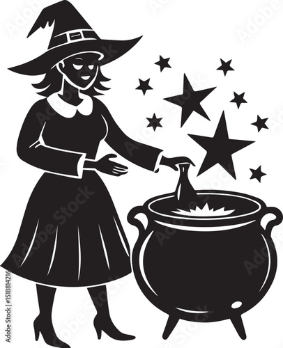 black witch cauldron poison brew vector illustration, witch cauldron poison brew logo vector, brew on a white background
