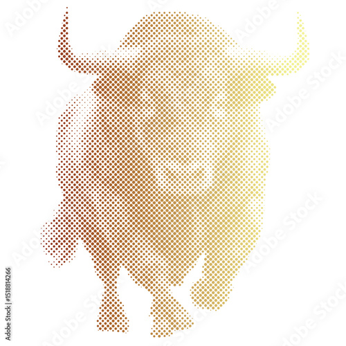 Halftone pattern of A bull for vintage collage background or Stock market trading trend rising price