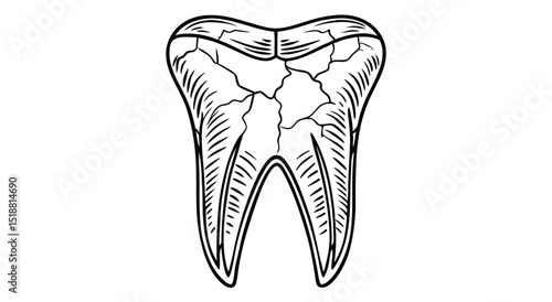 Vintage Illustration of a Cracked Human Tooth