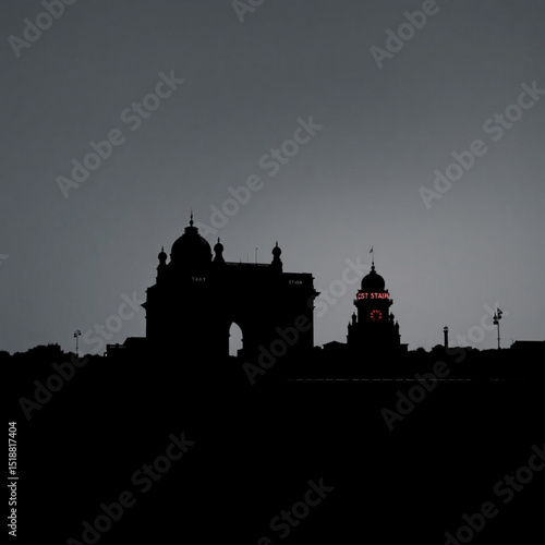 Gateway of india and chhatrapati shivaji maharaj terminus silhouette at dusk mumbai cityscape travel photo